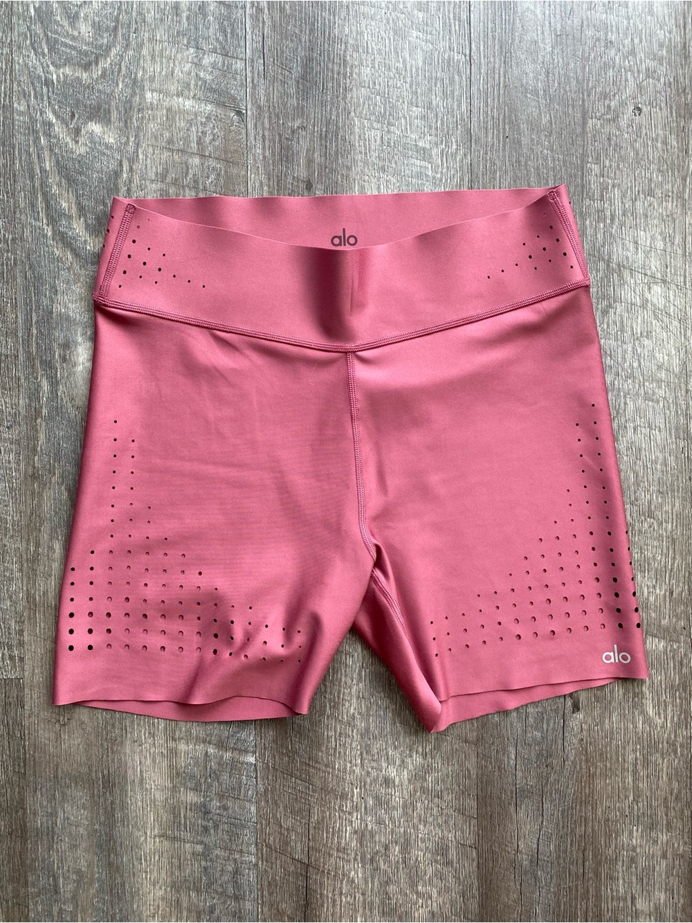 ALO Yoga Brick Red Laser Cut Biker Shorts 5”